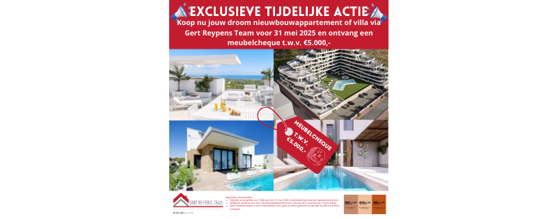 Exclusieve tijdelijke actie bij aankoop van een nieuwbouwwoning: meubelcheque ter waarde van 5000 euro