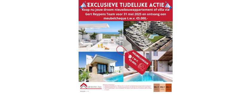 Exclusieve tijdelijke actie bij aankoop van een nieuwbouwwoning: meubelcheque ter waarde van 5000 euro