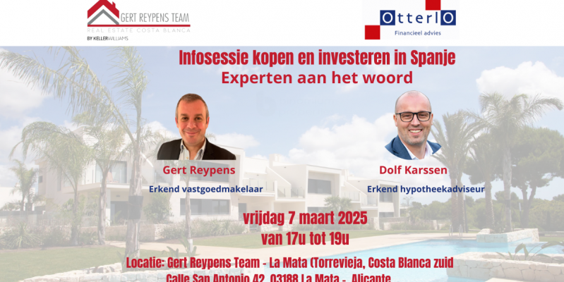 Infosessie over kopen en investeren in Spanje - vrijdag 7/3/2025 op ons kantoor in La Mata